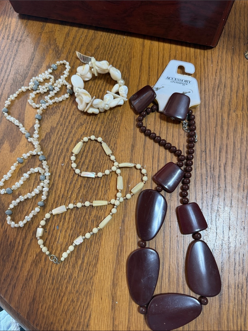 Dark Brown Bead Statement Necklace and earring set, bracelet, 2 other necklaces